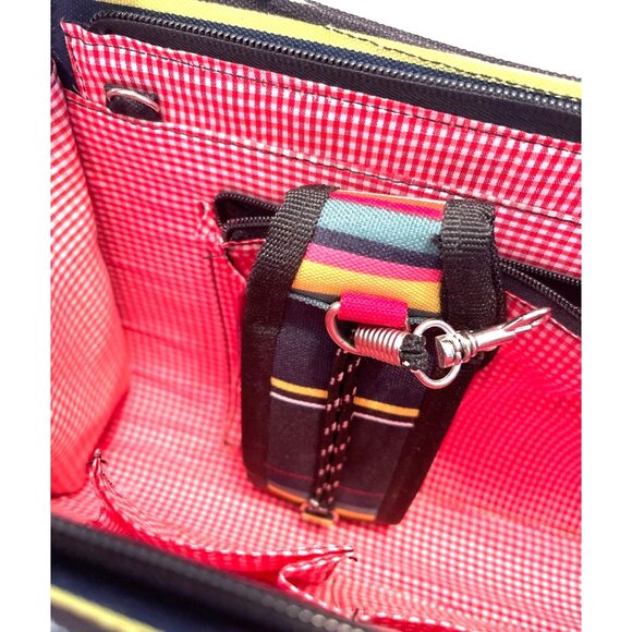 Striped Canvas Shoulder Bag Purse Small Baguette Y2K Retro Red Blue Pocketbook - Picture 9 of 11